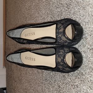 Guess Black Lace Peep Toe Gaminata Heels